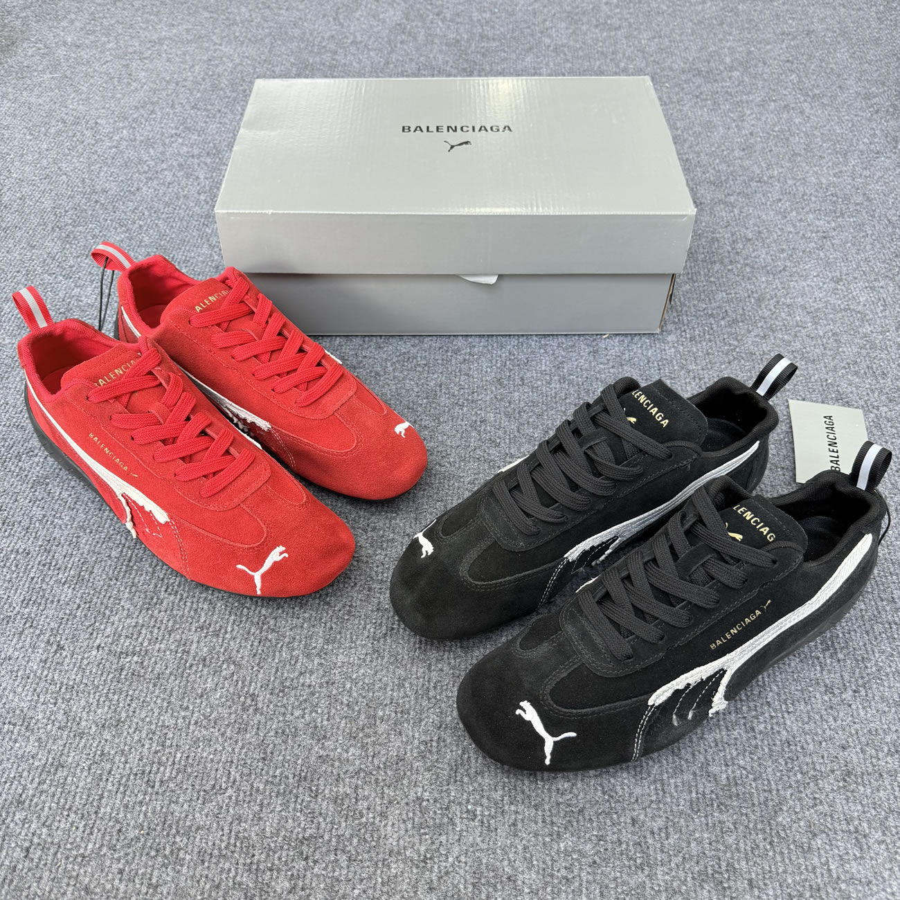 Balenciaga X Puma Ultrasoft Speedcat Sneakers Red White Black (8) - www.newkick.vip